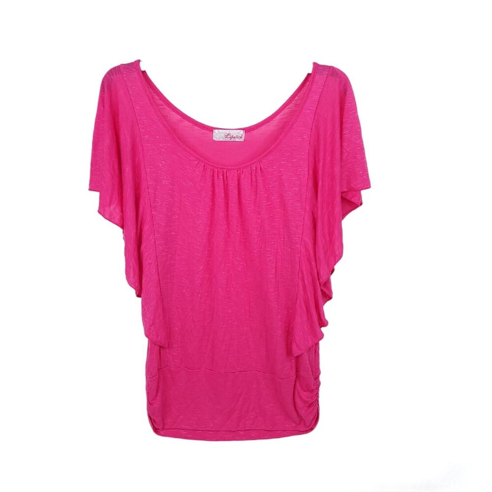 Lipstick Vintage Top Womens Large Ruffle Stretch Short Sleeve Scoop Y2K Sexy